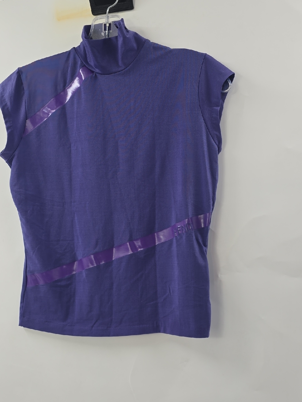Fendi Slim Fit Purple Cap Sleeve Mock Neck Top - Picture 4 of 8